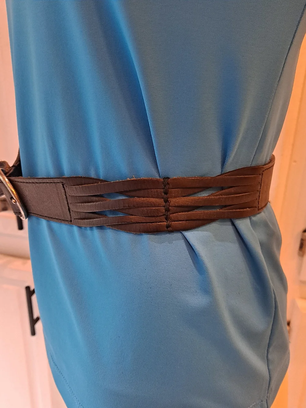 Amiee Lynn Vintage Dark Brown Part Braided Leather Round-Buckle Waist Belt